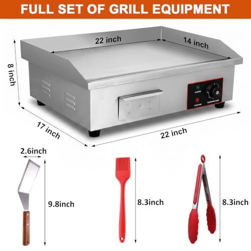 110V 3000W 22" Electric Griddle Grill for Home Commercial,Adjustable Temp