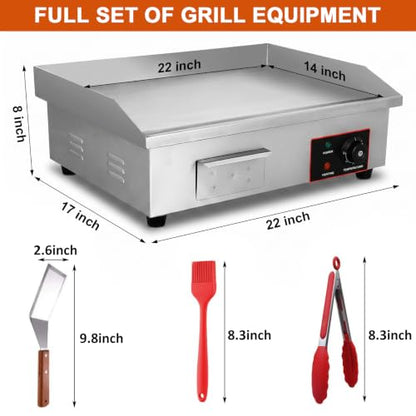 110V 3000W 22" Electric Griddle Grill for Home Commercial,Adjustable Temp