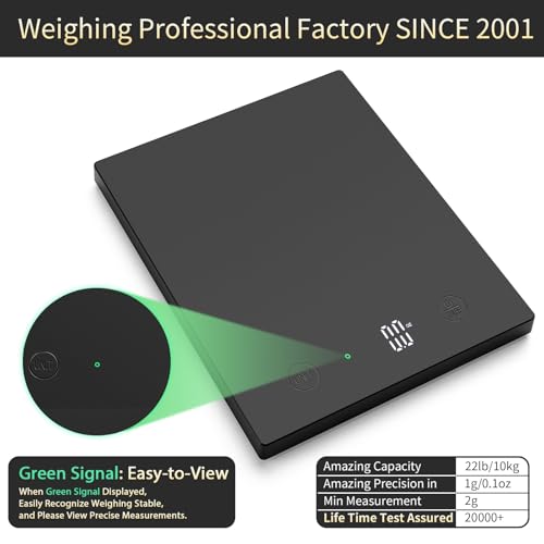 Homebuds 22lb/10kg Food Scale, Precision 0.1oz/1g by Our Professional Scale Factory Since 2001, Kitchen Scales Digital Weight Grams and Ounces for Cooking and Baking, LED, 3*AAA Batteries, Black