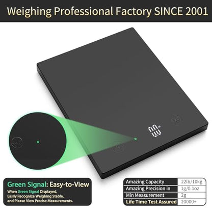 Homebuds 22lb/10kg Food Scale, Precision 0.1oz/1g by Our Professional Scale Factory Since 2001, Kitchen Scales Digital Weight Grams and Ounces for Cooking and Baking, LED, 3*AAA Batteries, Black