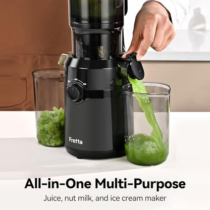 Juicer Machines,Fretta Cold Press Juicer Machines with Wide Mouth Feed Chute,Fit Whole Fruits & Vegetables,Easy to Clean Compact Juicer,Black