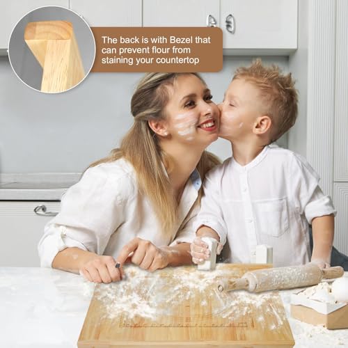 24" x 20" Reversible Wooden Pastry Board Wood Pasta Board with Lip Bread Board Cutting Board Chopping Board Pie Board with Engraved Ruler for Counter Top Kitchen-Wood