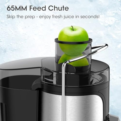 Juicer Machine, 600W Centrifugal Juice Extractor with 3” Wide Feed Chute, BPA-Free, Easy to Clean, Stainless Steel, Includes Cleaning Brush (Black)