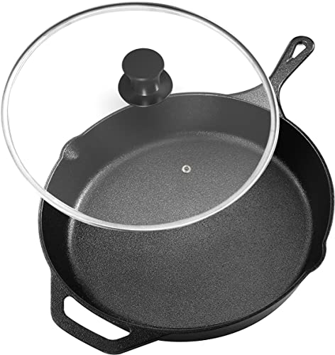 Utopia Kitchen Saute Fry Pan Pre-Seasoned Cast Iron Skillet With Lid, Frying Pan, Cast Iron Pan, Safe Grill Cookware for Indoor & Outdoor Use (1, Black, 10 Inch)