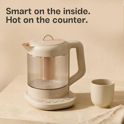 Viante Nina Electric Tea Kettle with Infuser, No Plastic In Contact With Water, 1.5L Borosilicate Glass, 304 Stainless Steel, 4 Temp Presets, Keep Warm, Cordless, Auto Shut-Off, Beige