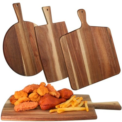 Zhehao 3 Pcs Acacia Wood Cutting Board Set with Handle for Charcuterie Cheese Chopping Serving Board Meat Bread Chopping Board Vegetables Fruit Kitchen Dining Room Decorative Wooden