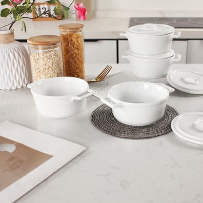 jinsongdafa Ceramic Mini Round Cocotte Set, 13.5 Ounces Small Casserole Dishes with Lids and Handles, Set of 2, Individual Baking Ramekins, Oven, Microwave & Dishwasher Safe