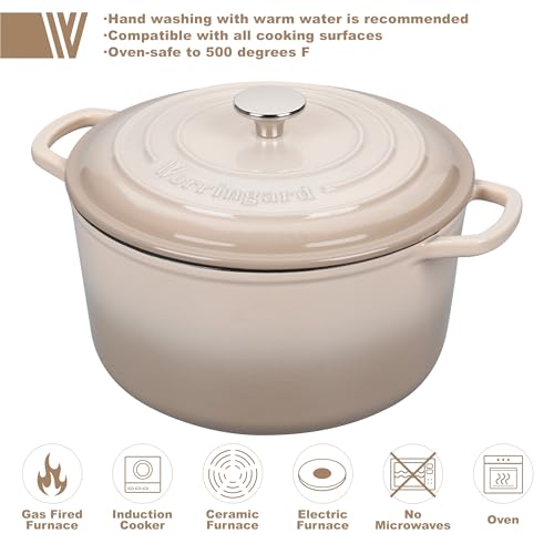 VORRINGARD Enameled Cast Iron Dutch Oven Pot with Lid, for Sourdough Bread Baking, Round Dutch Ovens, 4.5 Quart, Latte