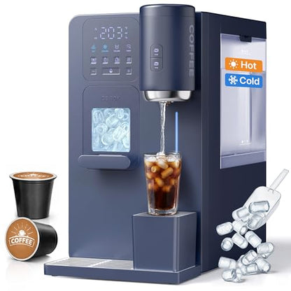 EXNOS 3-in-1 Water Dispenser with Ice Maker - Hot/Cold/Warm Water, Adjustable Water Volume, Countertop, Compact Coffee Brewer for Home & Office, Deep Navy