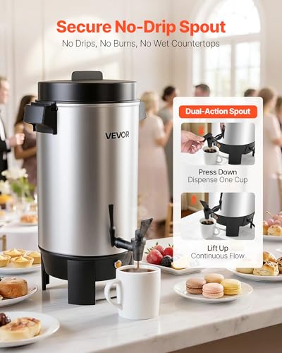 VEVOR Commercial Coffee Urn, 40 Cups, 6.3 qt 1090W Hot Beverage Dispenser