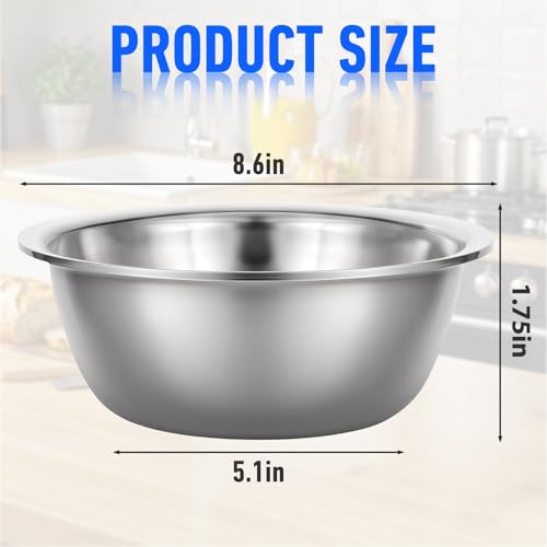 mekueeex Set of 12 Stainless Steel Mixing Bowls, Nesting Metal Prep Salad Bowl Bulk Kitchen Large Reusable Baking Food Container for Hotel Restaurant Home Cooking, Silver(8.66 x 3 Inch)