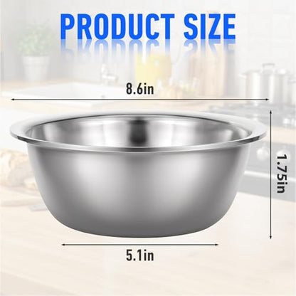 mekueeex Set of 12 Stainless Steel Mixing Bowls, Nesting Metal Prep Salad Bowl Bulk Kitchen Large Reusable Baking Food Container for Hotel Restaurant Home Cooking, Silver(8.66 x 3 Inch)