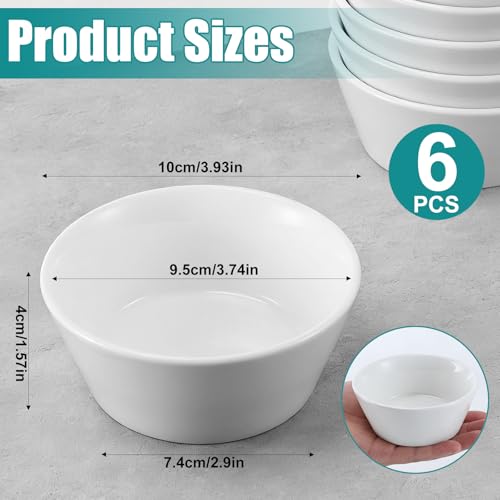 Enjamyo 6 Pack Porcelain Small Bowls, 5oz White Ceramic Ramekins, 4 Inch Diameter Small Bowls for Serving Dipping Sauces, Desserts, Soups and Cereals