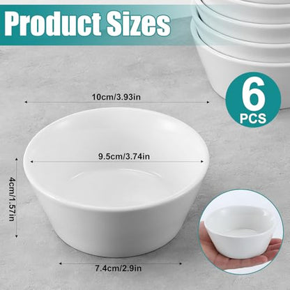 Enjamyo 6 Pack Porcelain Small Bowls, 5oz White Ceramic Ramekins, 4 Inch Diameter Small Bowls for Serving Dipping Sauces, Desserts, Soups and Cereals