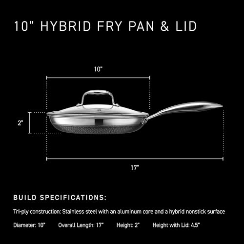 HexClad Hybrid Nonstick 10-Inch Frying Pan with Tempered Glass Lid, Stay-Cool Handle, Dishwasher-Friendly, Oven-Safe Up to 900°F, Induction Ready, Compatible with All Cooktops