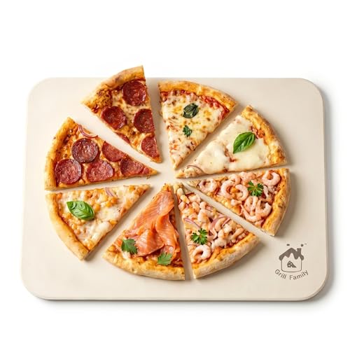 Pizza Stone for Oven & Grill, 15 x 12" x 0.6" Thick Large Baking Stone for Artisan Bread & Homemade Baking, RV Oven, Cordierite Stone by GRILL FAMILY