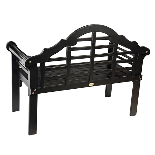 Plow & Hearth Weatherproof Lutyens Eucalyptus Wood Garden Bench | Foldable Patio Bench | Outdoor Furniture Seating for Porch Park Deck | Black