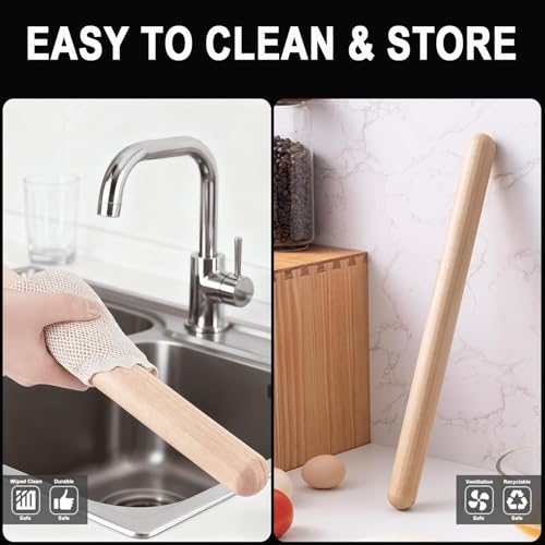 French Rolling Pin Set - Natural Wooden Rolling Pins, Classic Wooden Dough Roller for for Fondant,Pizza, Pie, Pasta, Bread, Pastry, Essential Kitchen Utensil,(8inch, 15.7inch)