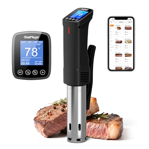 2.4g Wifi Sous Vide Cooker CharMeter Sous Vide Machine CSV-100-W, 1000 Wattts Sous-Vide Cooker Immersion Circulator App Control with 14 Preset Recipes, Calibration Function,Fast-Heating with Timer