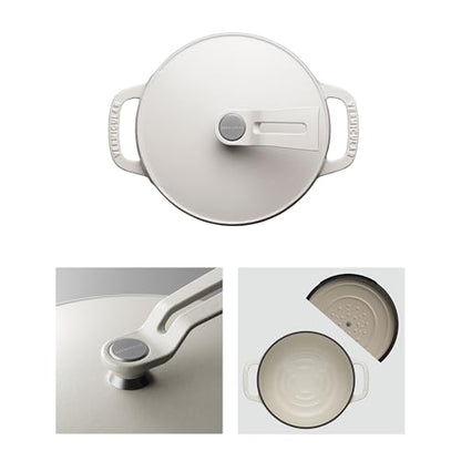 Vermicular Oven Pot 2.0 | Lightweight Enameled Cast Iron Pot | 14cm (1 Qt) | Non-Toxic | Induction-compatible | Dutch Oven | Made in Japan | Matte Linen Beige