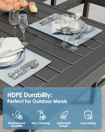 K Knowbody Extra Large Outdoor Dining Set for 14, All-Weather 17-Piece Patio Table and Chairs Set with Umbrella Hole, Steel-Reinforced Durable HDPE Furniture for Backyard,Garden,Lawn,Poolside, Black