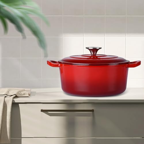 3QT Dutch Oven Pot with Lid, Leonyo 3 Quart Enameled Cast Iron Dutch Oven for Sourdough Bread Baking, Heavy Duty Cookware for Braising, Stews, Roasting, Red