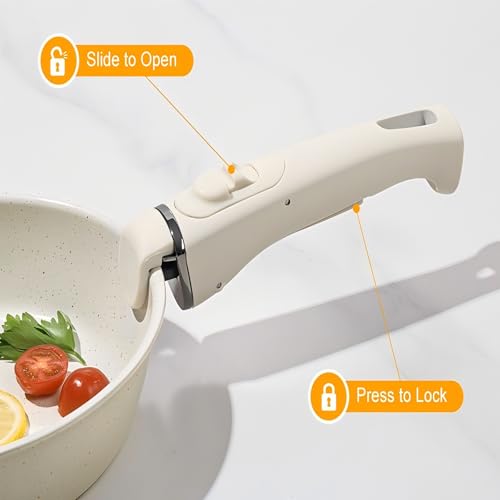 Tibbicc 20-Piece Ceramic Nonstick Cookware Set – Induction Compatible, Non-Toxic Pots & Pans with Removable Handles, Dishwasher & Oven Safe Stackable RV/Camping Cookware Cream White