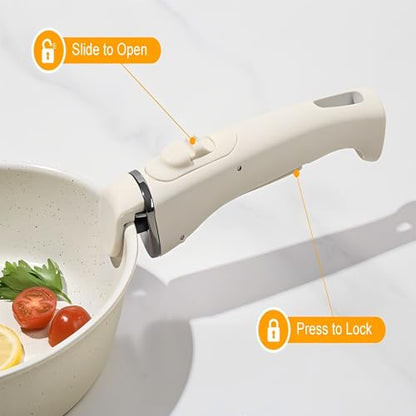 Tibbicc Pots and Pans Set Non Stick 20PCS, Ceramic Cookware Set Detachable Handle Non Toxic Stackable Kithchen Set, Dishwasher Oven Safe Induction Compatiable Frying Pans Pots Skillets, White