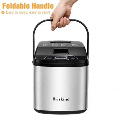 Briskind 19-in-1 Compact Bread Maker Machine, 1.5 lb / 1 lb Loaf Small Breadmaker with Carrying Handle, Including Gluten Free, Dough, Jam, Yogurt Menus, Bake Evenly, Automatic Keep Warm, 3 Crust Color