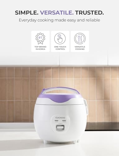 CUCKOO Basic Rice Cooker 6-Cup Uncooked / 12-Cup Cooked, Versatile Rice Maker with Non-Stick Inner Pot, Easy to Use, Auto Keep Warm, White/Purple (CR-0671V)
