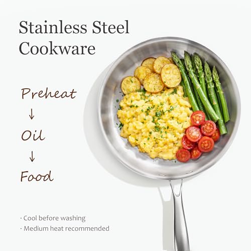 CAROTE 7-Piece Tri-Ply Stainless Steel Frying Pan Set, Skillet Set 8"/10"/12", Induction Compatible, Oven & Dishwasher Safe, Silver Handle