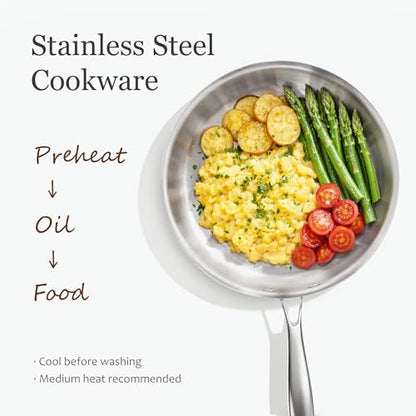 CAROTE 7-Piece Tri-Ply Stainless Steel Frying Pan Set, Skillet Set 8"/10"/12", Induction Compatible, Oven & Dishwasher Safe, Silver Handle