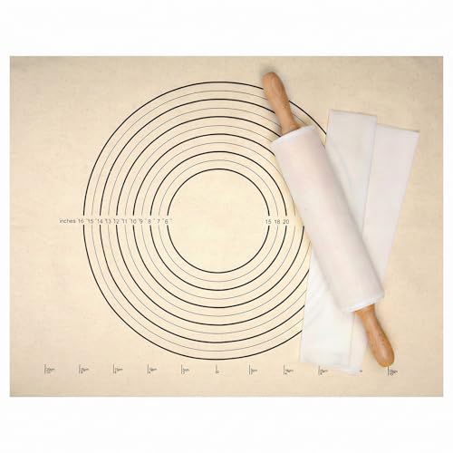 Set of 4 Large Cotton Pastry Mat, 25 X 20 Inch Heavy Cotton Canvas Cloth Pastry Mats, Pastry Cloth and Rolling Pin Cover Set, Rolling Pin Cover Sleeves for Dough Bread Pie Baking Kitchen Supplies