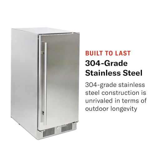 Blaze 15-Inch Outdoor Rated Compact Refrigerator | 3.2 Cu. Ft. Stainless Steel Fridge with Reversible Door & Adjustable Shelves | UL Certified for Outdoor Use | BLZ-SSRF-15