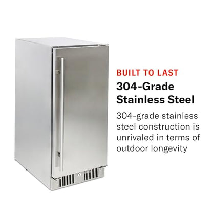 Blaze 15-Inch Outdoor Rated Compact Refrigerator | 3.2 Cu. Ft. Stainless Steel Fridge with Reversible Door & Adjustable Shelves | UL Certified for Outdoor Use | BLZ-SSRF-15