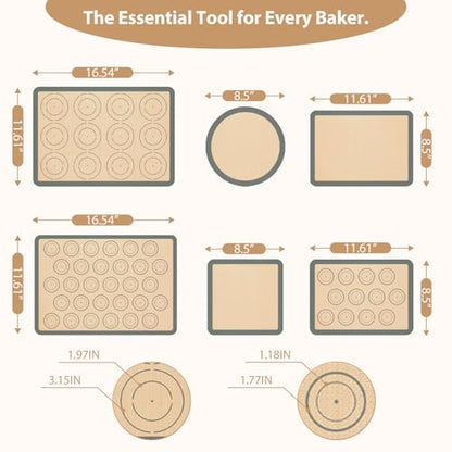 Silicone Baking Mat Set of 6, Silicone Mats for Baking, Baking Sheets Non Stick for Macaron, Cookie, Pizza, Bread and Pastry, Baking Supplies for Oven, Food Grade Reusable
