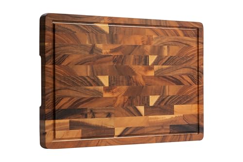 FYCTIO Walnut Wood Cutting Board, End Grain Wooden Cutting Boards for Kitchen, Chopping Block with Deep Juice Groove & Handles, Gift Box, 16.5"x11.6"x0.8"