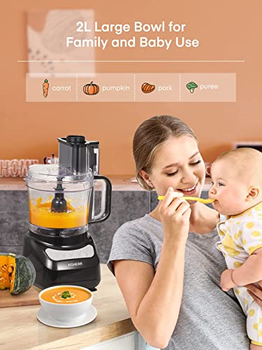 FOHERE Food Processor, 12 Cup, 2-in-1 Feed Chute Procesador de Alimentos Electrico, 500W, BPA Free, Stainless Steel, Procesador de Alimentos for Mincing, Dicing, Shredding, Puree & Kneading Dough