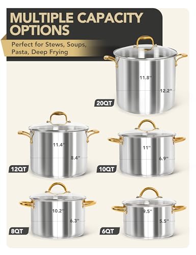 MICHELANGELO Stainless Steel Stock Pot with Lid - 12 Quart Soup Pot with Ergonomic Handle, Large Cooking Pots for StewSoup, Suitable for All Stoves
