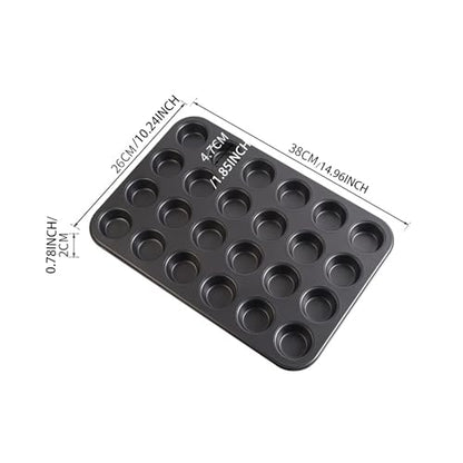Aybloom Nonstick 24 Cups Mini Muffin Pan with Extended Handles for Easy Grip, Carbon Steel Steel to Promoted Even Baking, Dishwasher Safe (Black)