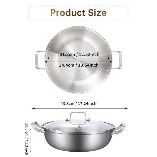 Yeksum Tri-Ply Stainless Steel Saute Pan,Deep Frying Pan with lid,Compatible with All Cooktops Up to 650℉, Everyday Pan,Hot Pot,Kadhai,Induction Cooking Pot,Dishwasher and Oven Safe. (7QT)