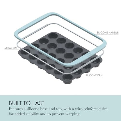 Chicago Metallic 24-Cup Silicone Muffin Pan, Nonstick Bakeware with Wire-Reinforced Rim, BPA-Free Food-Grade Silicone, Oven Safe to 428°F, Dishwasher Safe, Easy Cupcake Release