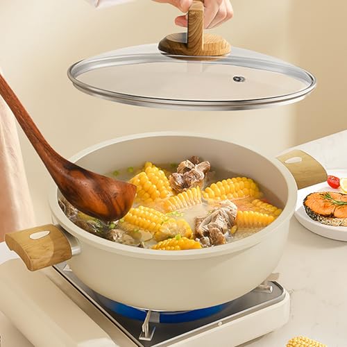 WUWEOT 4 Qt Ceramic Stock Pot, Nonstick Soup Pot, Non-toxic Healthy Cooking Cookware, Multipurpose Dutch Oven with Steamer Basket and Wooden Handle, Universal Base (Gas, Electric & Induction)
