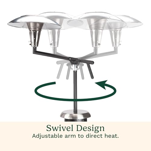 Cuisinart Perfect Position Propane Patio Heater, 38,200 BTU Powerful Directional Stainless Steel Outdoor Heater with Hidden Tank and Drink Table, Swivel Arm and Reflective Heat Shield