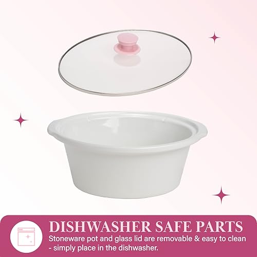 Paris Hilton 6-Quart Manual Slow Cooker, Naturally Nonstick Stoneware Ceramic Insert, Three Settings (Low, High, Warm), Dishwasher Safe Family Size Slow Cooker, Pink