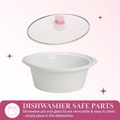 Paris Hilton 6-Quart Manual Slow Cooker, Naturally Nonstick Stoneware Ceramic Insert, Three Settings (Low, High, Warm), Dishwasher Safe Family Size Slow Cooker, Pink