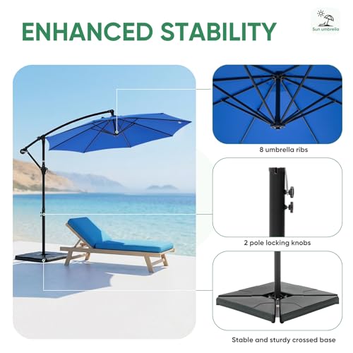 NEWBULIG 10FT Patio Umbrella with Base Included, Offset Cantilever Outdoor Patio Table Umbrella, UV Protection, Fade Resistant Fabric, Easy Tilt Adjustment for Pool, Deck, Garden, Backyard, Blue