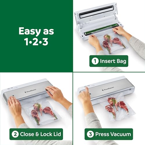 FoodSaver Compact Vacuum Sealer Machine with Airtight Bags and Roll - Ideal for Sous Vide and Airtight Food Storage, White