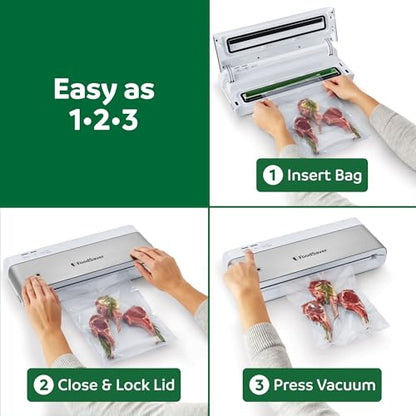 FoodSaver Compact Vacuum Sealer Machine with Airtight Bags and Roll - Ideal for Sous Vide and Airtight Food Storage, White