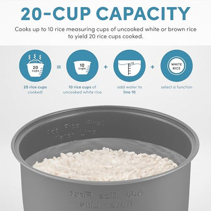 AROMA Professional Digital Rice Cooker, 10-Cup (Uncooked) / 20-Cup (Cooked), Multicooker, Slow Cooker, Steamer, Oatmeal Cooker, Egg Cooker, STS, 5 Qt, Gray, ARC-5200SG